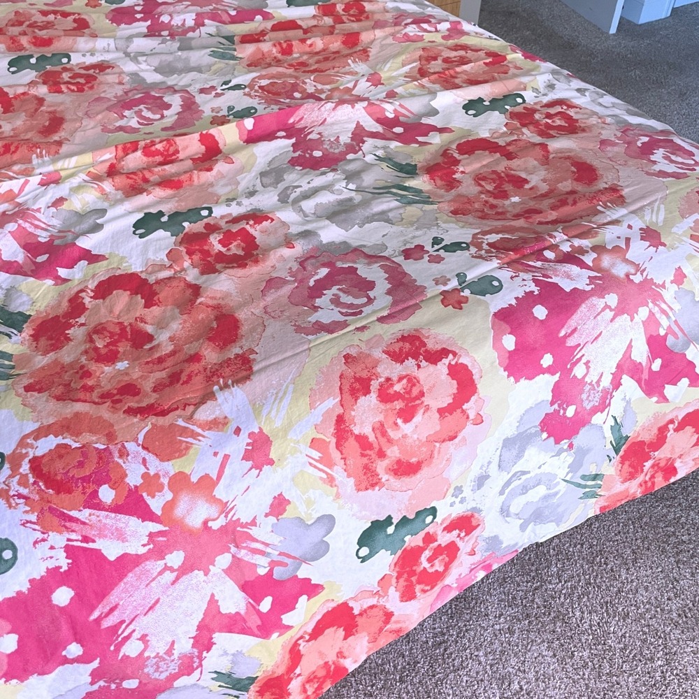 The Land of Nod Brushstroke Floral Duvet Cover Size Twin Pink Reversible Cotton